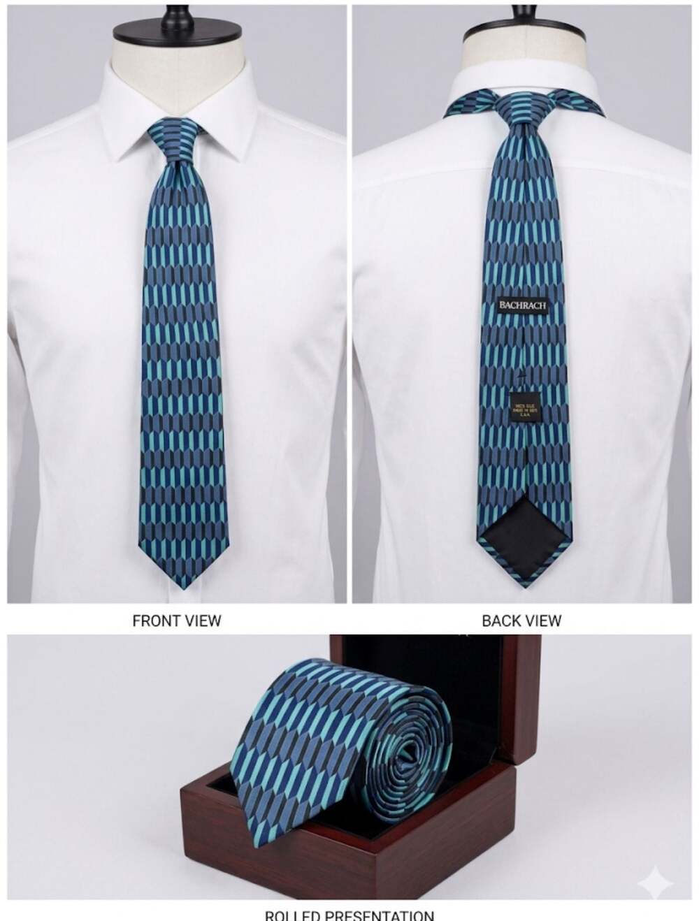 Vintage Bachrach Men's 100% Silk Geometric Pattern Necktie